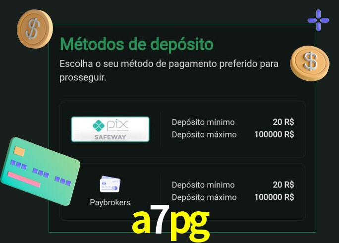 O cassino a7pg oferece uma grande variedade de métodos de pagamento